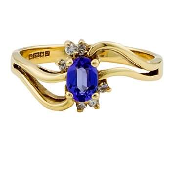 9ct gold Tanzanite/Diamond crossover Ring size K